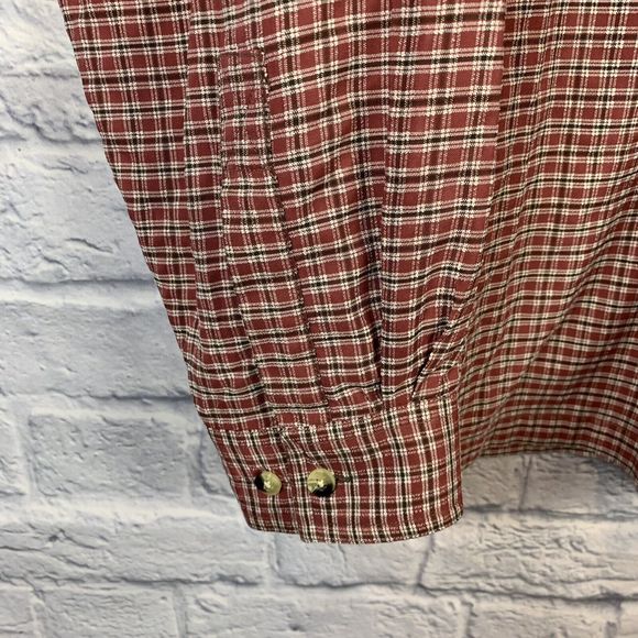 LL Bean Mens Button Tab Roll Up Long Sleeve Red Check Shirt Travel Hiking Large - Picture 6 of 10